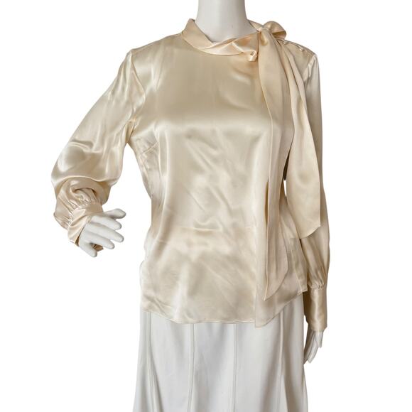 J.CREW COLLECTION CREAM SILK BLOUSE WITH TIE NECK WOMEN SIZE SMALL - Picture 4 of 14